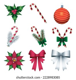 vector image set of 12 christmas icons with white background