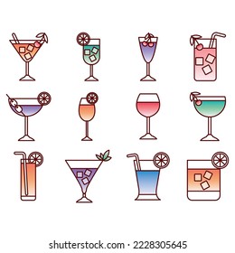 vector image set of 12 drinks icons with white background