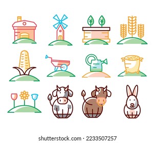vector image set of 12 farm icons on white background