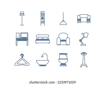 vector image set of 12 home furniture icons with white background