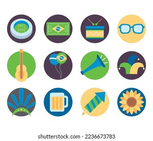 vector image set of 12 icons of brazilian culture with white background