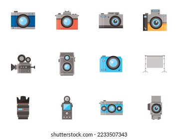vector image set of 12 photography and video accessories icons on white background