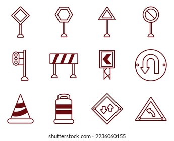vector image set of 12 road and mobility icons with white background