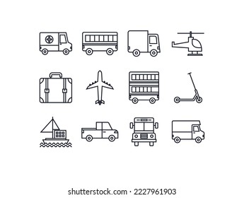 vector image set of 12 transportation icons with white background