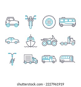 vector image set of 12 transportation icons with white background