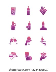 vector image set of 12 vineyard icons on white background