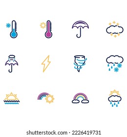 vector image set of 12 weather icons with white background