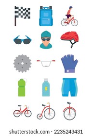 vector image set of 15 bicycle elements icons with white background
