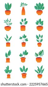 vector image set of 15 image of bushes in pots with white background