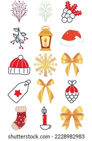 conjunto de imágenes vectoriales de 15 iconos de navidad con fondo blanco
