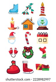 conjunto de imágenes vectoriales de 15 iconos de navidad con fondo blanco