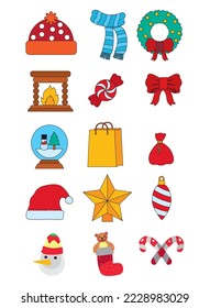 vector image set of 15 christmas icons with white background