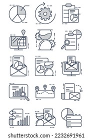 vector image set of 15 office work icons with white background