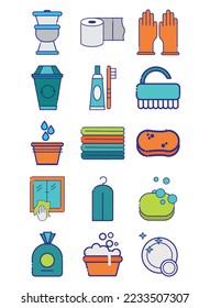 vector image set of 15 toilet icons on white background