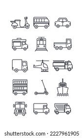 vector image set of 15 transportation icons with white background