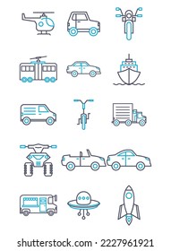 vector image set of 15 transportation icons with white background