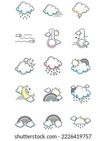 vector image set of 15 weather icons with white background