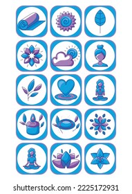 vector image set of 15 yoga icons with white background