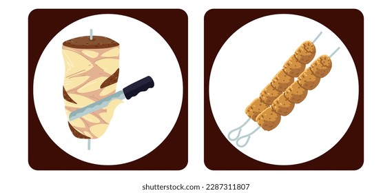 vector image set of 2 food icons with brown border
