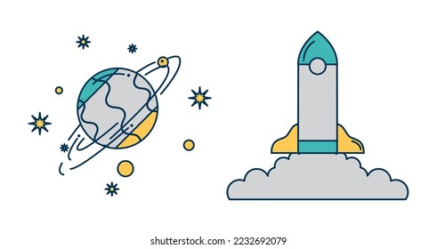 Vektorgrafik-Set von 2 futuristischen Technologie-Symbolen mit weißem Hintergrund