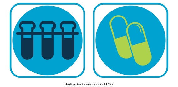 vector image set of 2 health icons with blue background and blue border