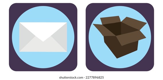 vector image set of 2 travel icons with blue background and brown border