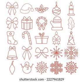 vector image set of 25 christmas icons with white background