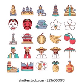 vector image set of 25 culture of india icons with white background