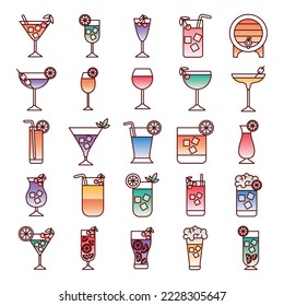 vector image set of 25 drinks icons with white background