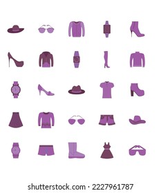 vector image set of 25 fashion icons with white background