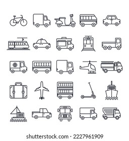 vector image set of 25 transportation icons with white background