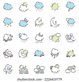 vector image set of 25 weather icons with white background