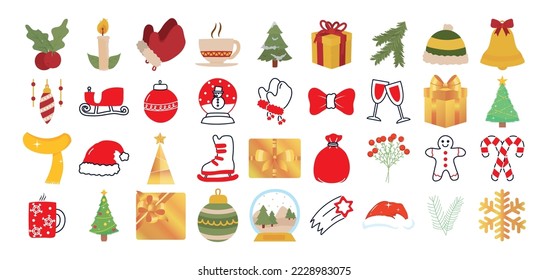 vector image set of 36 christmas icons with white background