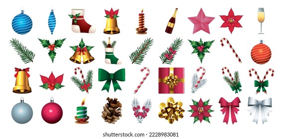 vector image set of 36 christmas icons with white background