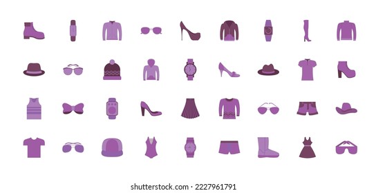 conjunto de imágenes vectoriales de 36 iconos de moda con fondo blanco
