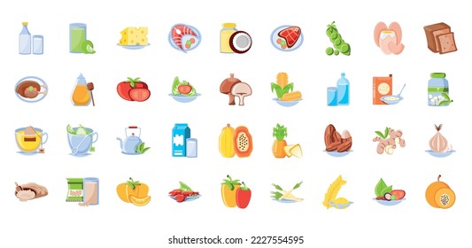vector image set of 36 food icons with white background