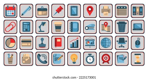vector image set of 36 office icons with white background