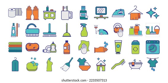 Vektorgrafik-Set von 36 Toilettensymbolen auf weißem Hintergrund
