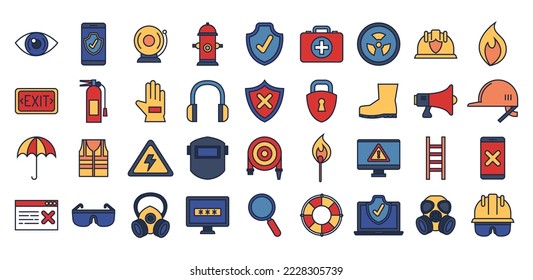 vector image set of 36 work safety icons with white background