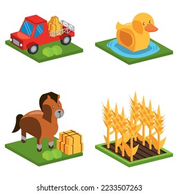 vector image set of 4 3d farm icons on white background