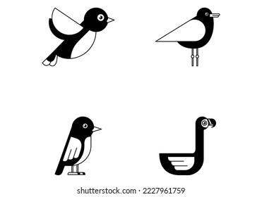 vector image set of 4 bird icons with white background