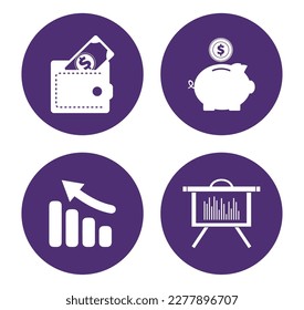 vector image set of 4 business icons with yellow background and yellow border
