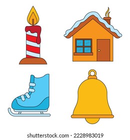Vektorgrafik-Set mit 4 Weihnachtsbildern auf weißem Hintergrund