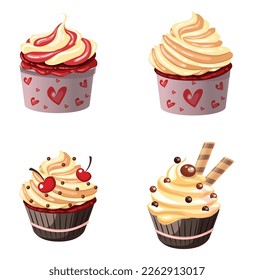 vector image set of 4 cupcake with white background