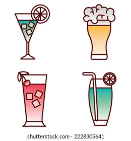 vector image set of 4 drinks icons with white background