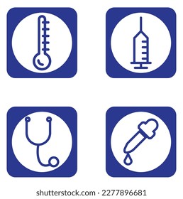 Vektorgrafik-Set von 4 Gesundheitssymbonen mit blauem Hintergrund und blauer Grenze