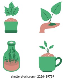vector image set of 4 icons of different plants with white background