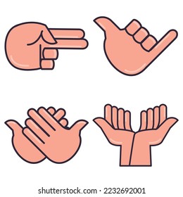 vector image set of 4 icons of hands making signs with white background