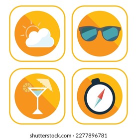 vector image set of 4 travel icons with yellow background and yellow border
