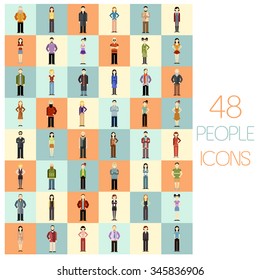 Vector image of a set of 48 people flat icons